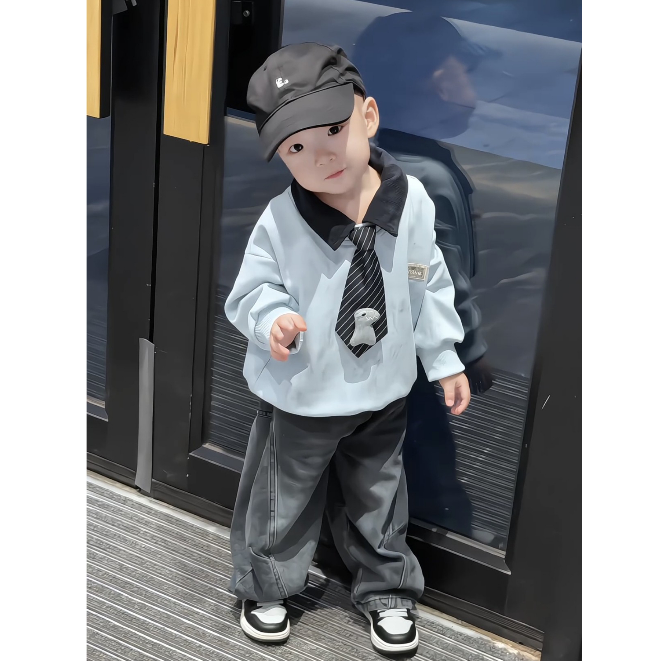 男童秋季新款卫衣套装儿童韩版POLO卫衣洋气牛仔裤潮酷两件套 YQ