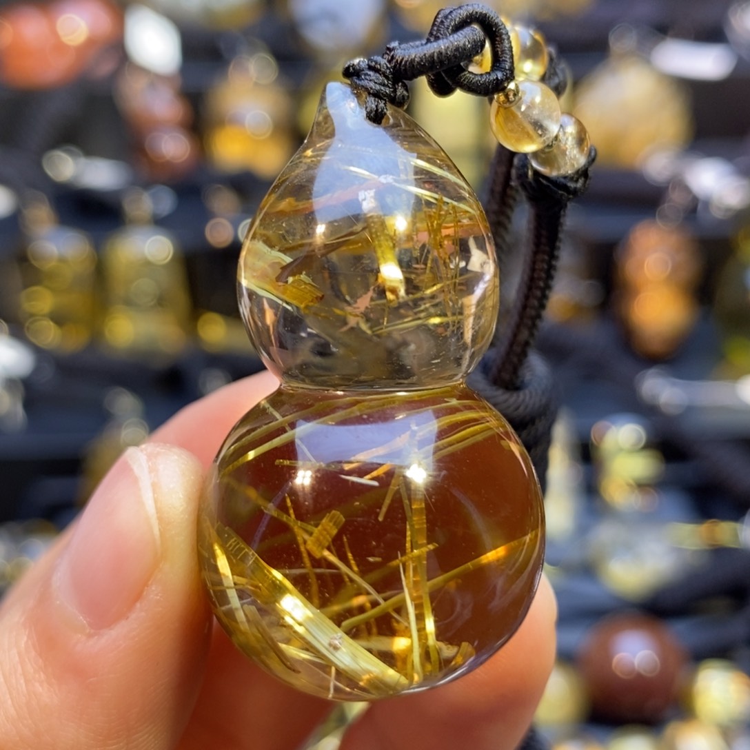 水晶颈饰未镶嵌天然水晶钛晶葫芦吊坠