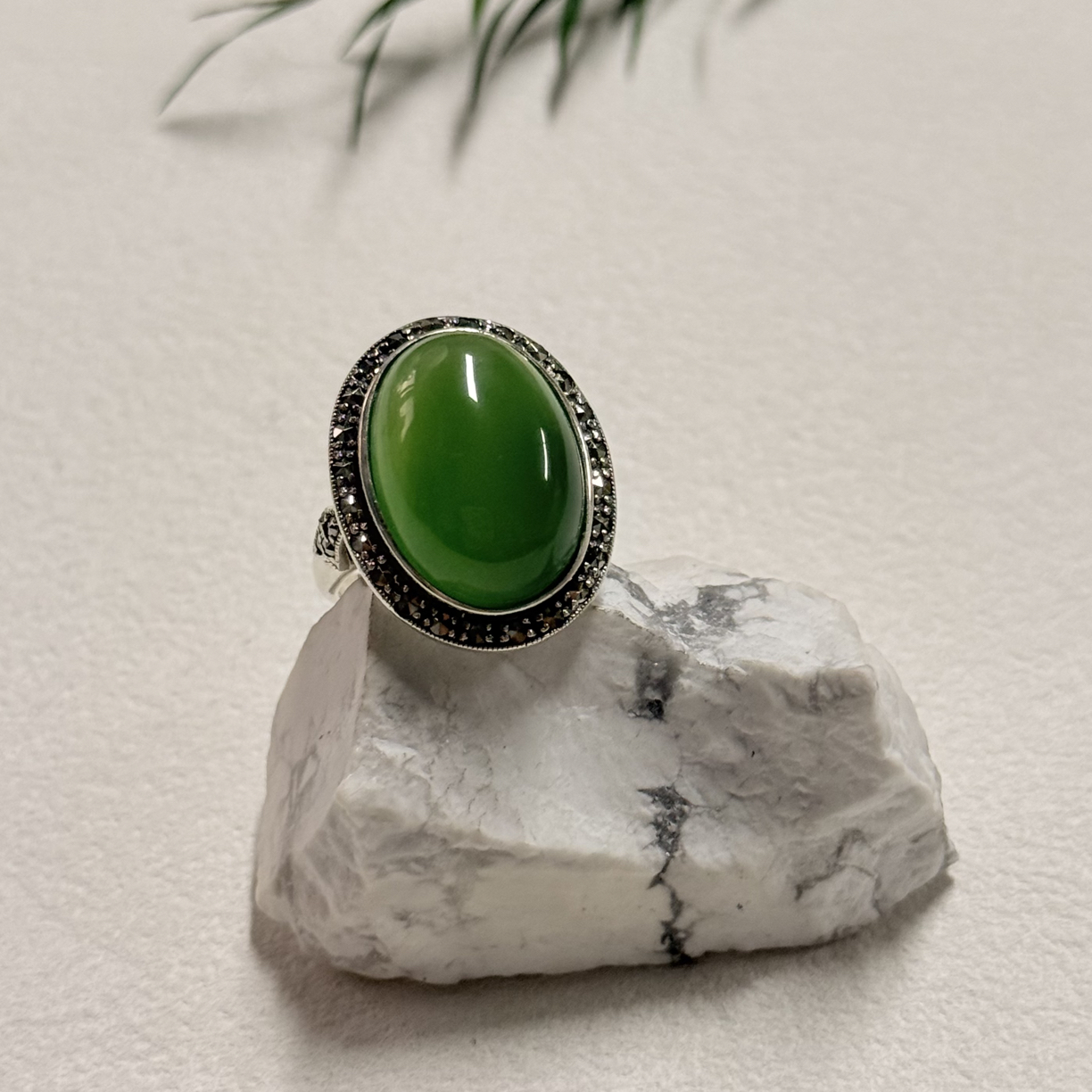 【六六中古】孤品复古绿玛瑙s925戒指ty3323港12欧51