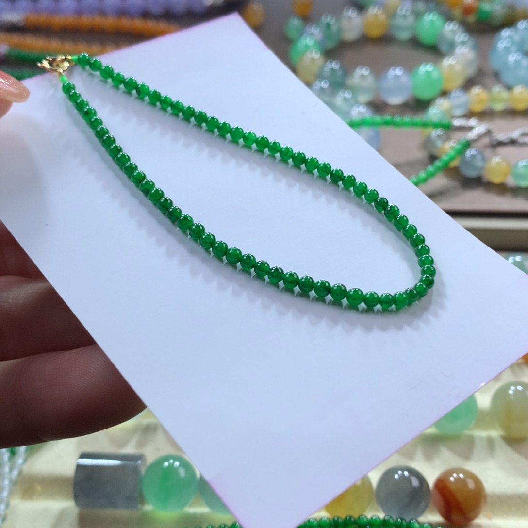 翡翠手链未镶嵌浓阳绿小米2.5