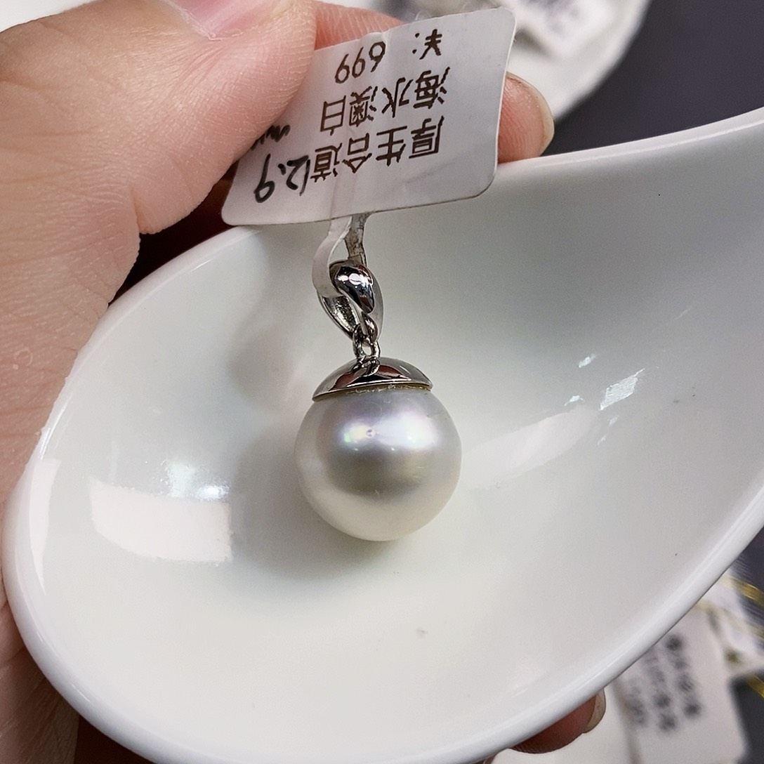 银S925镶嵌特价澳白吊坠12.9mm海水珍珠