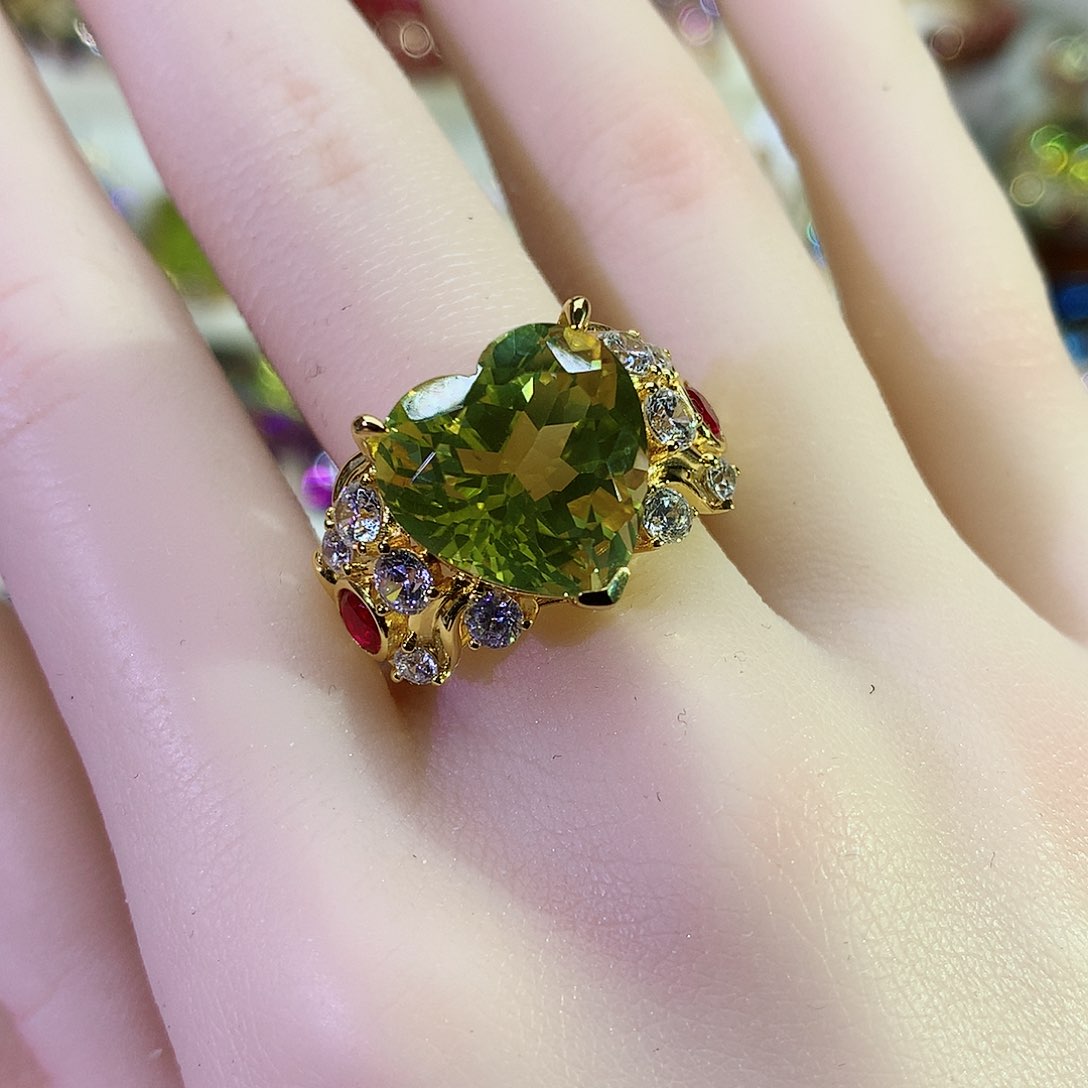 黄晶戒指银S925镀金镶嵌