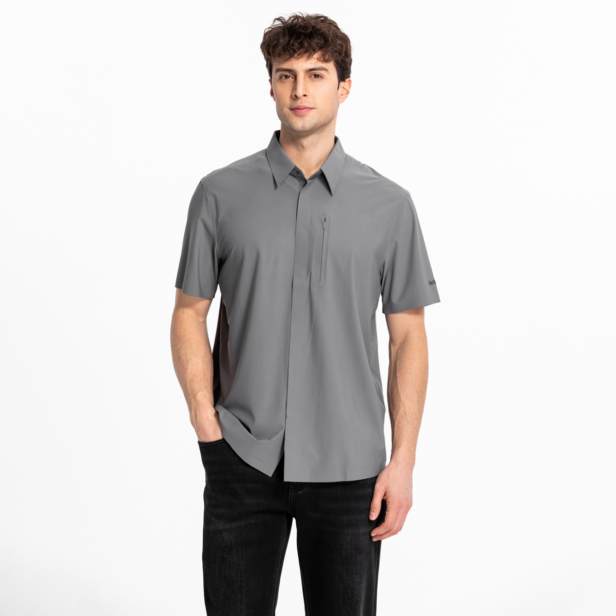 路卡迪龙【抗皱速干】男士透气短袖商务夏季翻领弹力衬衫123241134