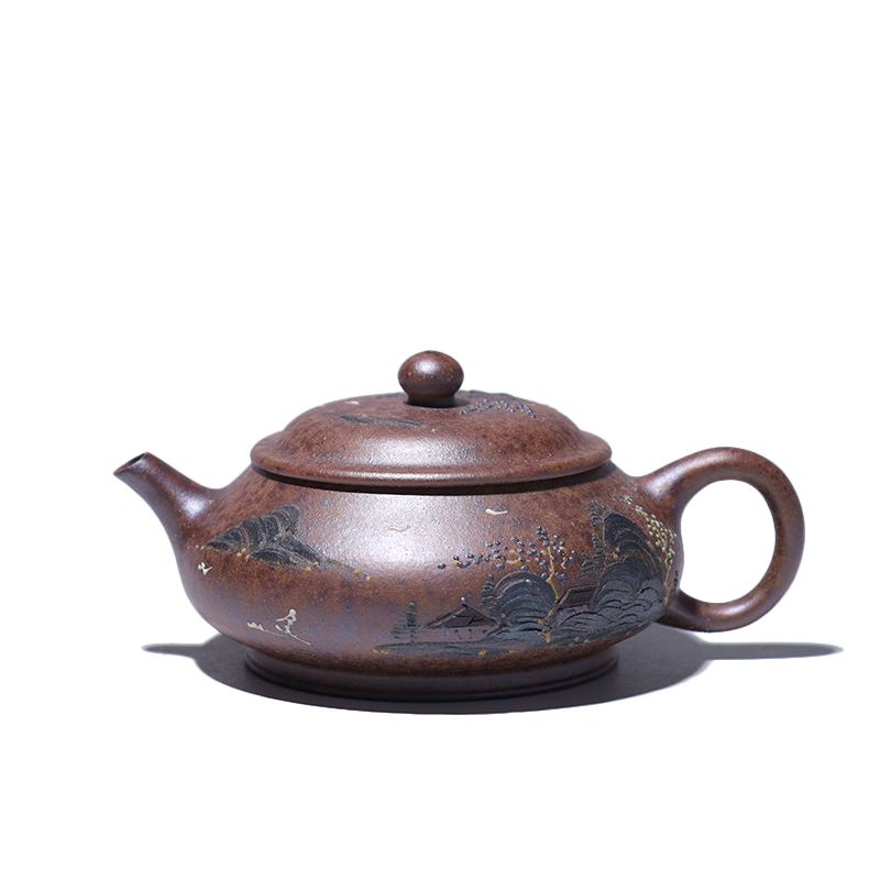 大吉羊柴烧 宜兴紫砂壶茶壶 原矿本山绿泥山水明炉90ml庄杰