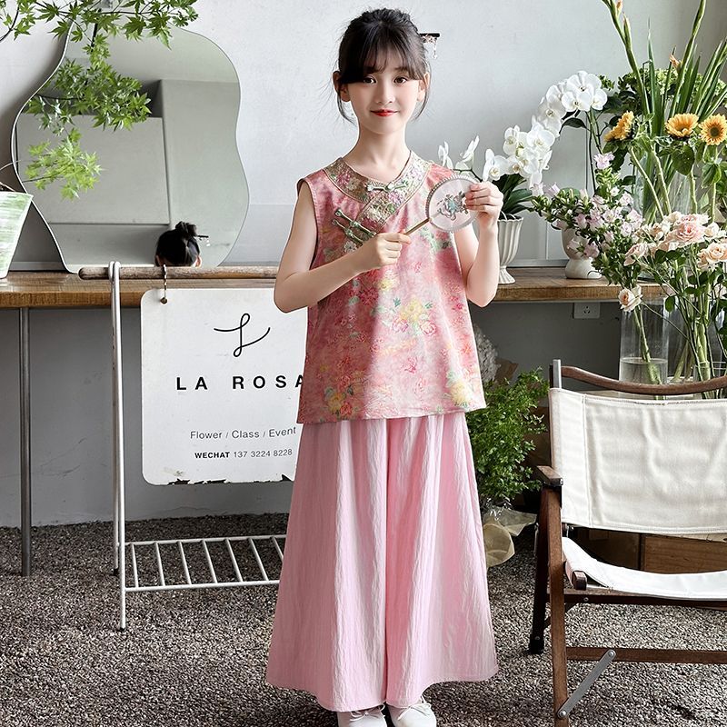 古风汉服女童套装夏季2025新款女孩国风上衣新中式童装两件套