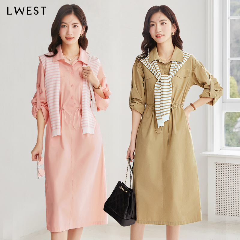 【粉丝专享】朗文斯汀工装可拆卸披肩连衣裙LDML31812249B