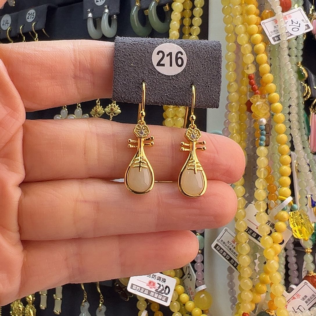 和田玉未镶嵌耳饰通体纯银天然和田玉琵琶耳钩