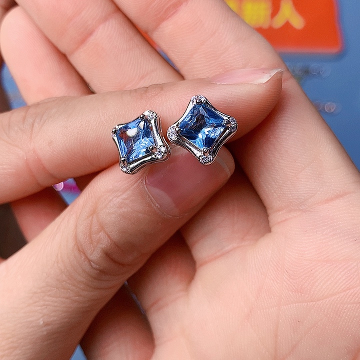 海蓝宝石耳钉银S925镶嵌9999999