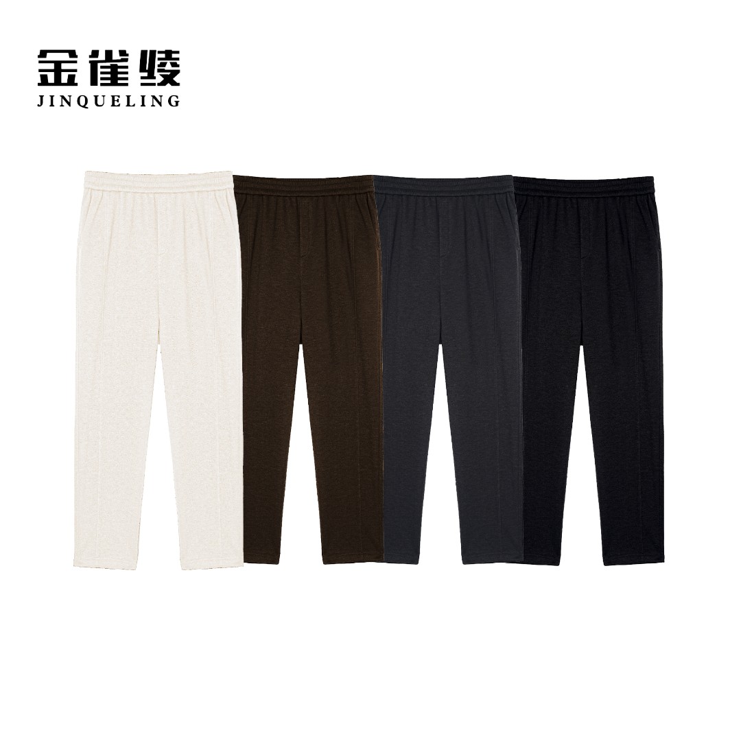 金雀绫【毛大王】松紧高腰常规烟管加宽加大休闲裤SZA3KY645