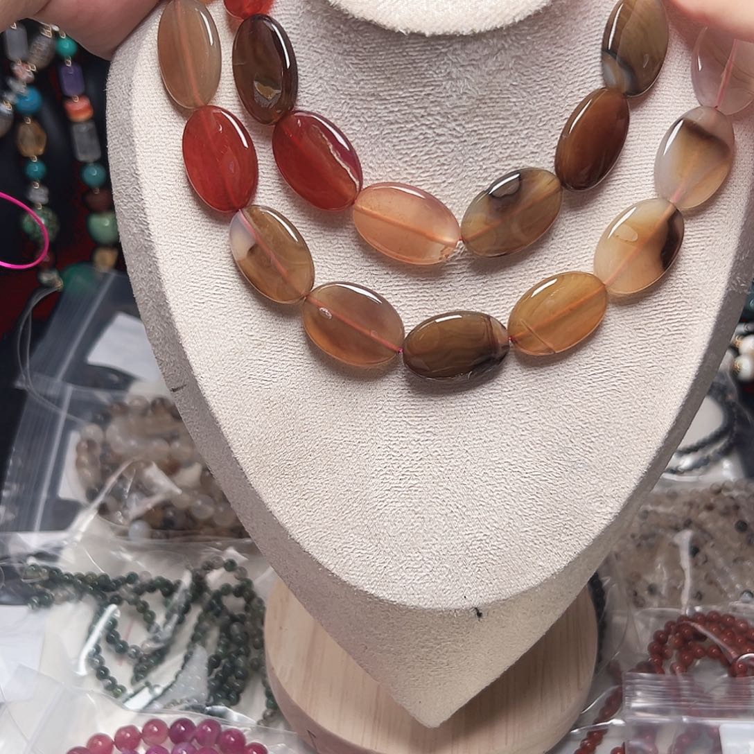 玛瑙/玉髓未镶嵌珠宝半成品t453 18m 棕红玛瑙