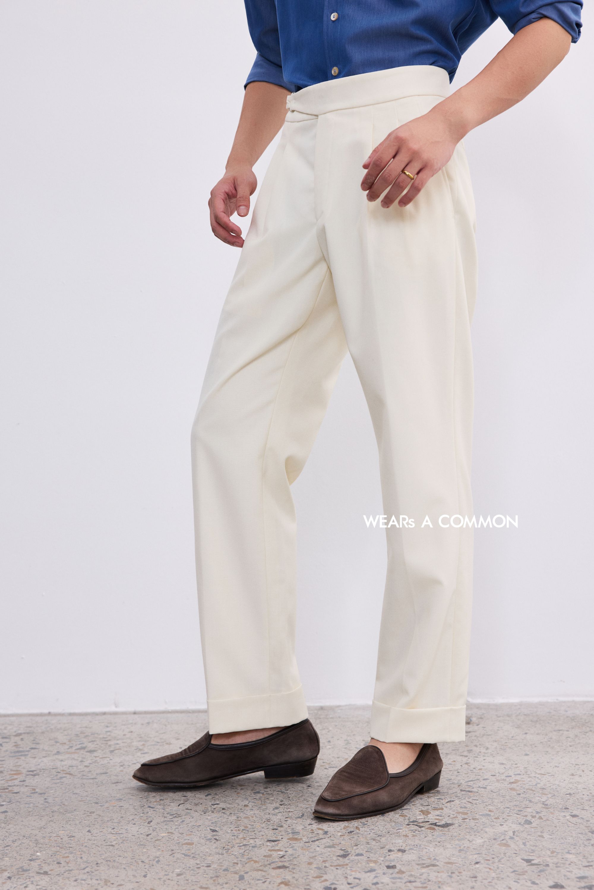 WAC 初剪澳毛那不勒斯腰头白色灰色直筒百搭西裤