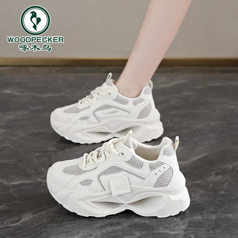 啄木鸟2025年新款老爹鞋女款春季厚底小白鞋休闲运动鞋内增高爆款