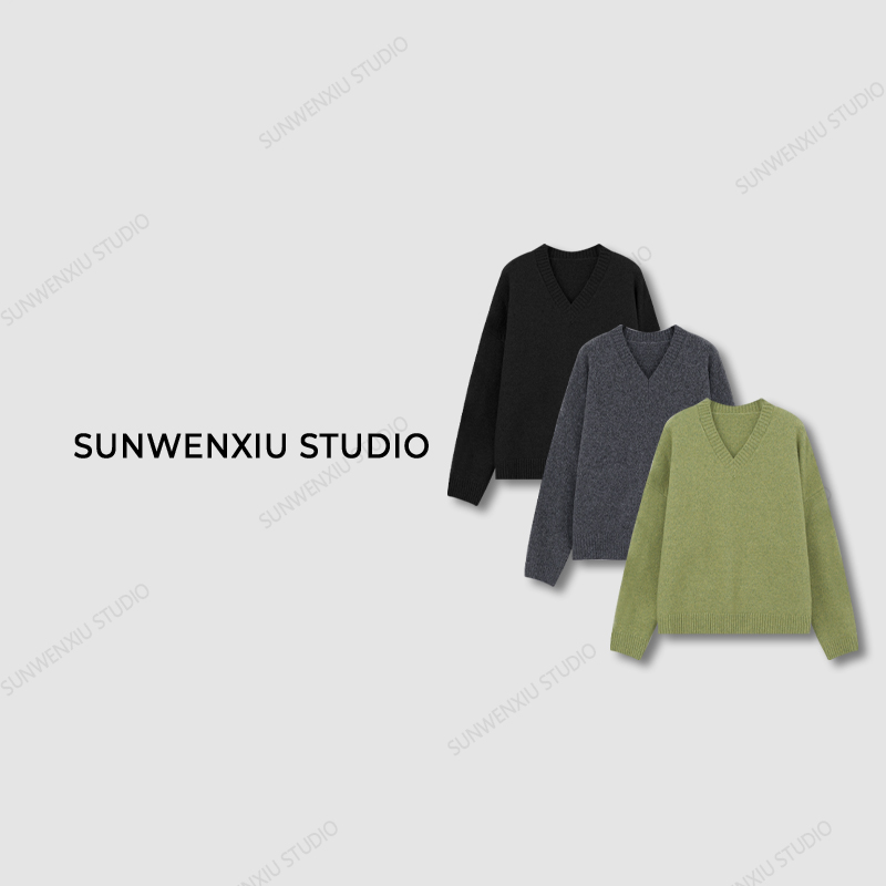 swx studio5店 ”周末记毛衣"长期主义经典v领秋冬简约纯色毛衣