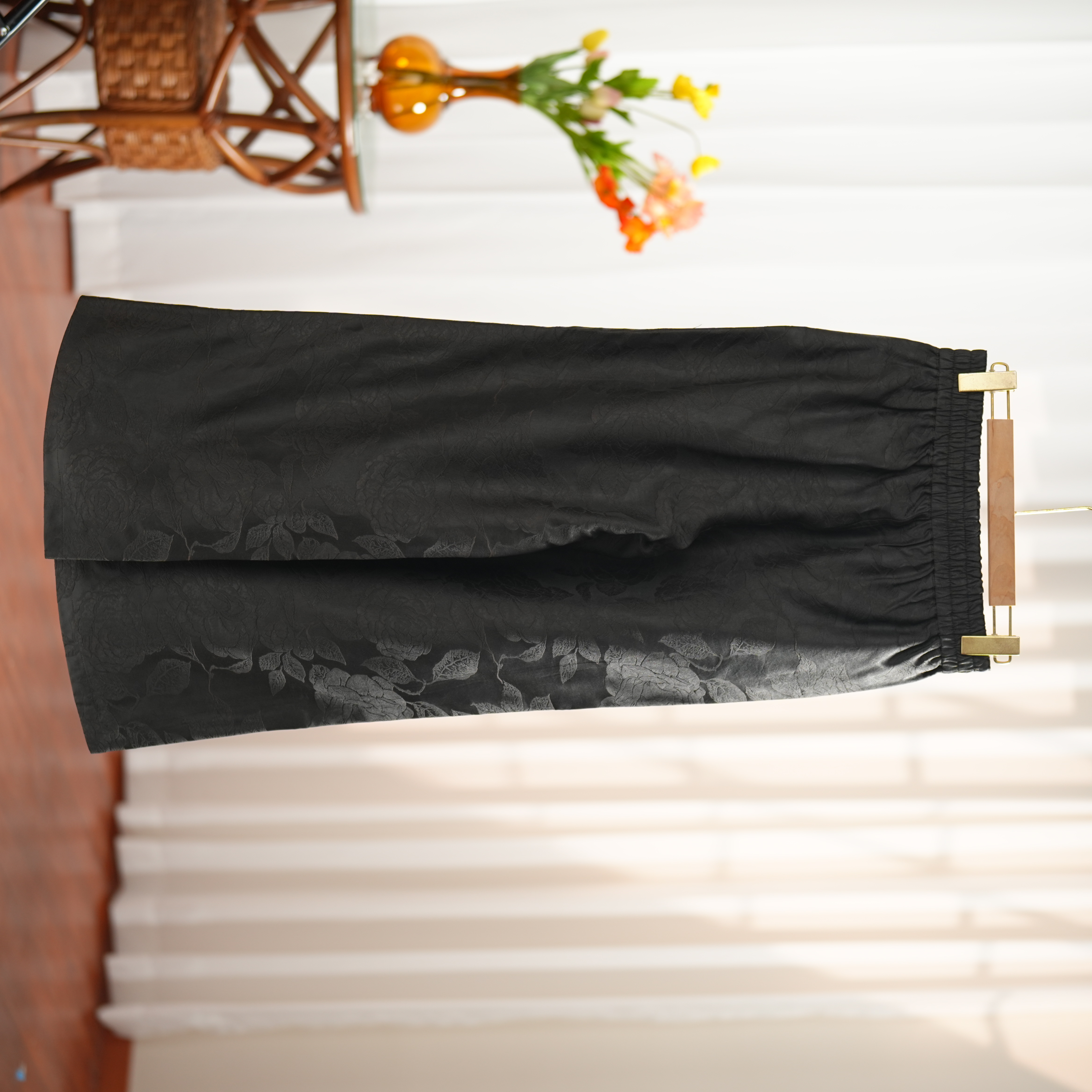 诗涵-250072新中式桑蚕丝香云纱裤子百搭宽松阔腿裤提花复古国风