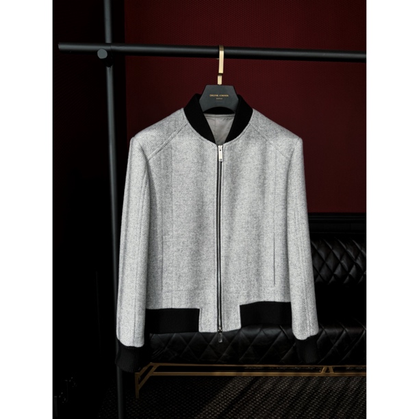 【福利款】DRUNKCORNER 浅灰色棒球领正肩拼色夹克外套单上衣