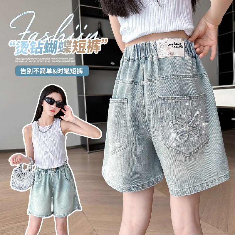 女童牛仔短裤2025夏季新款儿童蝴蝶结裤子小女孩五分裤5225203508