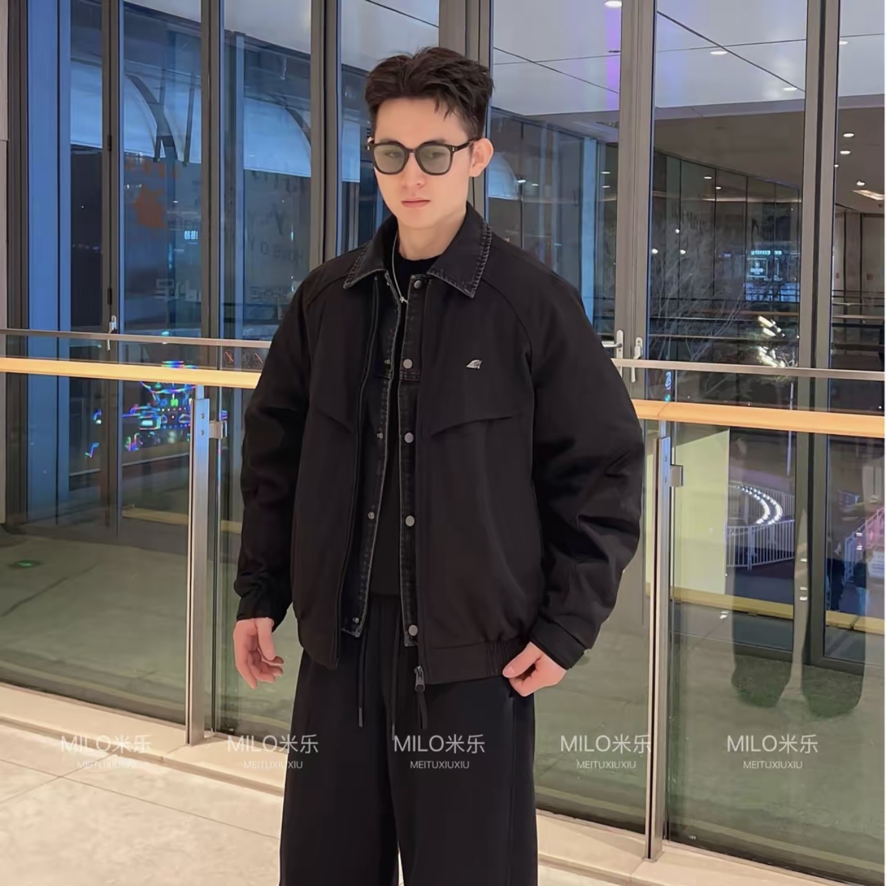 YL 冬季新品【羽绒夹克】 潮流牛仔拼接假两件外套男女休闲百搭F999