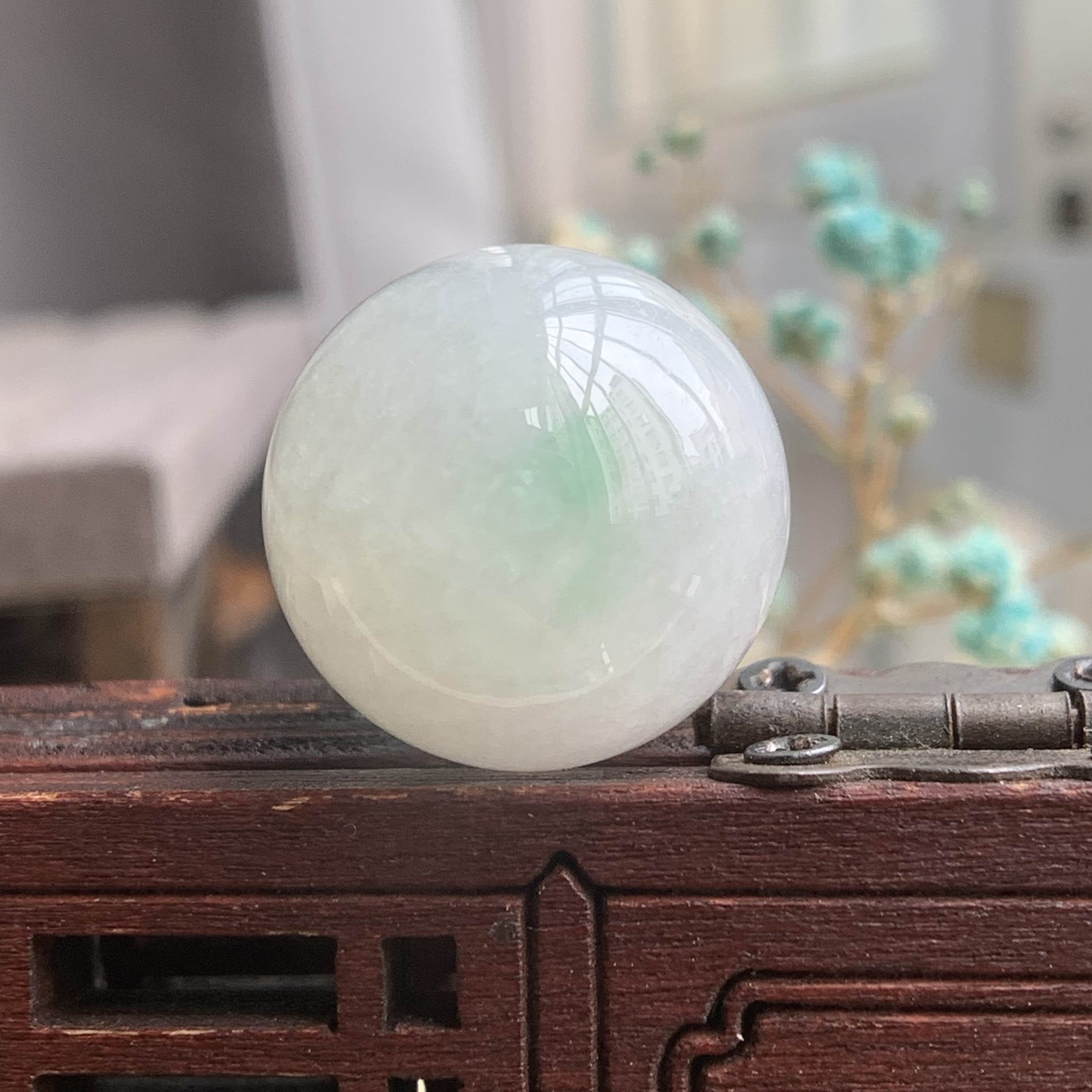 17.9冰飘绿大圆珠C0502天然缅甸翡翠底子细腻种水好种老无纹裂