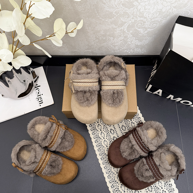 包头棉拖鞋女2025新款冬季加绒保暖防滑外穿厚底网红百搭毛毛单鞋