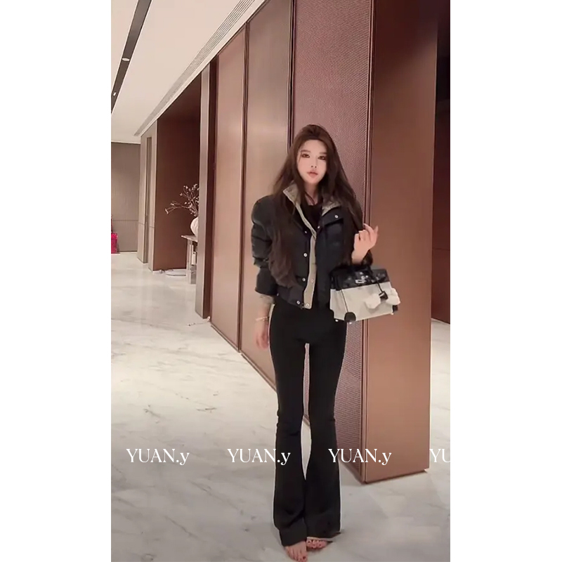 媛媛【美腿裤】2025冬新款微喇小黑裤女高腰修身显瘦马蹄裤子#K1288