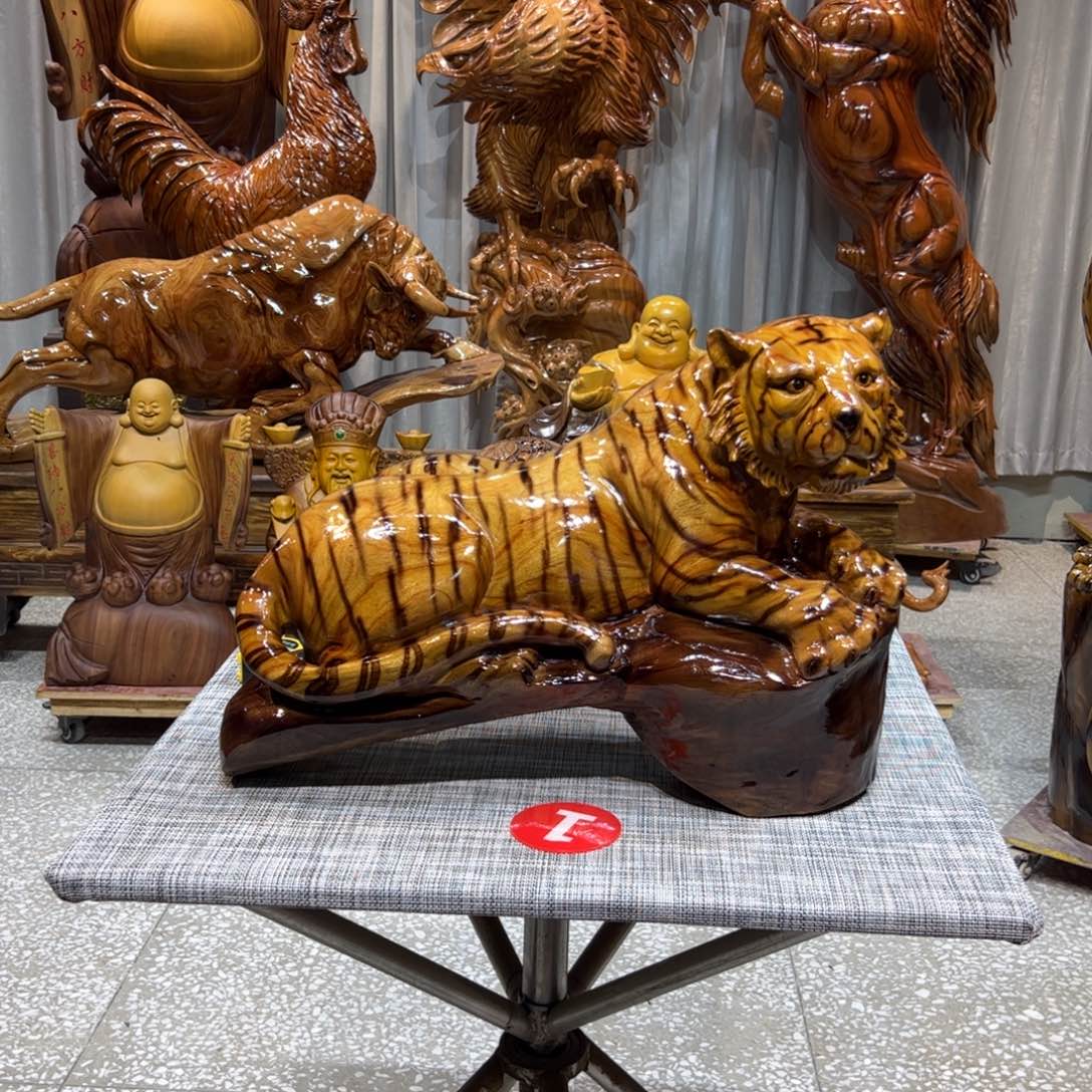 霸***2香樟木实木根雕摆件老虎