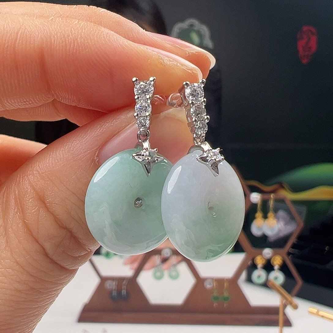 银S925镶嵌翡翠耳饰