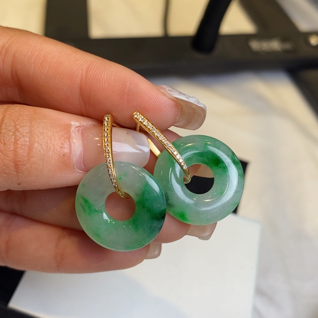 翡翠耳饰18K金镶嵌甜甜圈耳包
