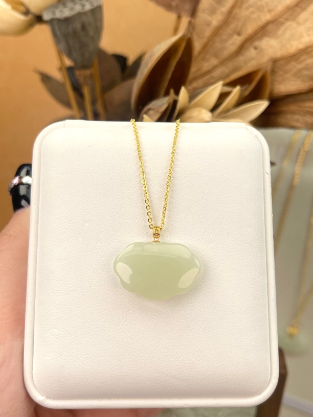 【凝脂】18K金天然和田玉如意吊坠项链精致