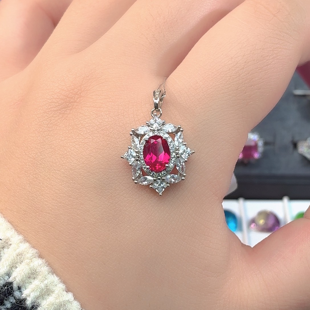 吊坠925银培育卢比莱色宝石