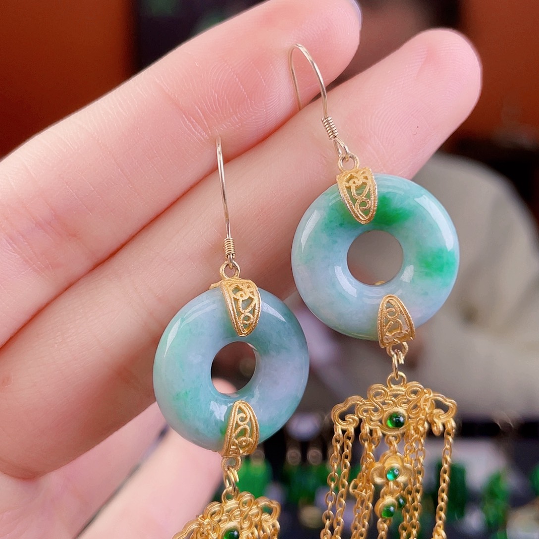 翡翠银S925镶嵌耳饰