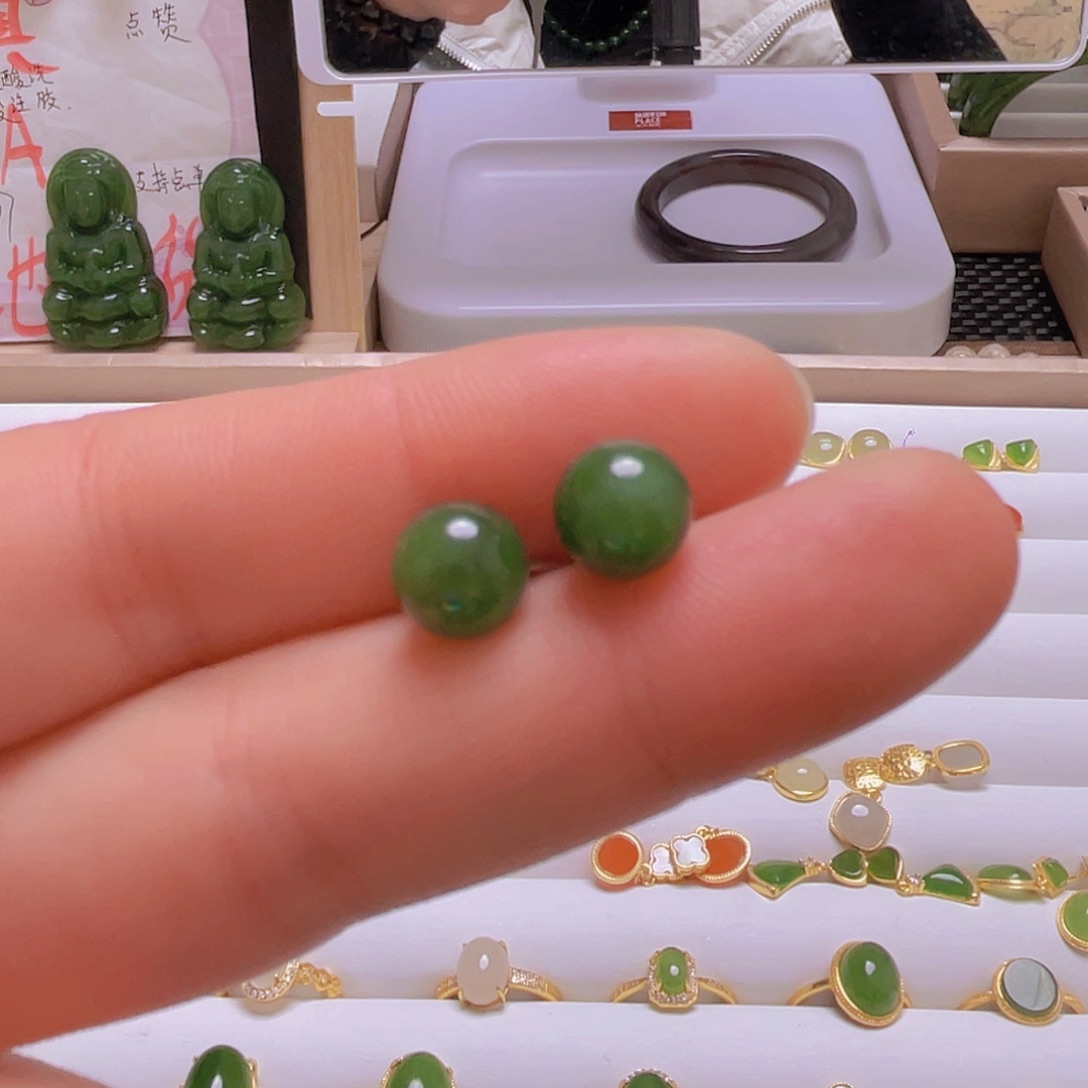 和田玉耳饰银S925镀金镶嵌