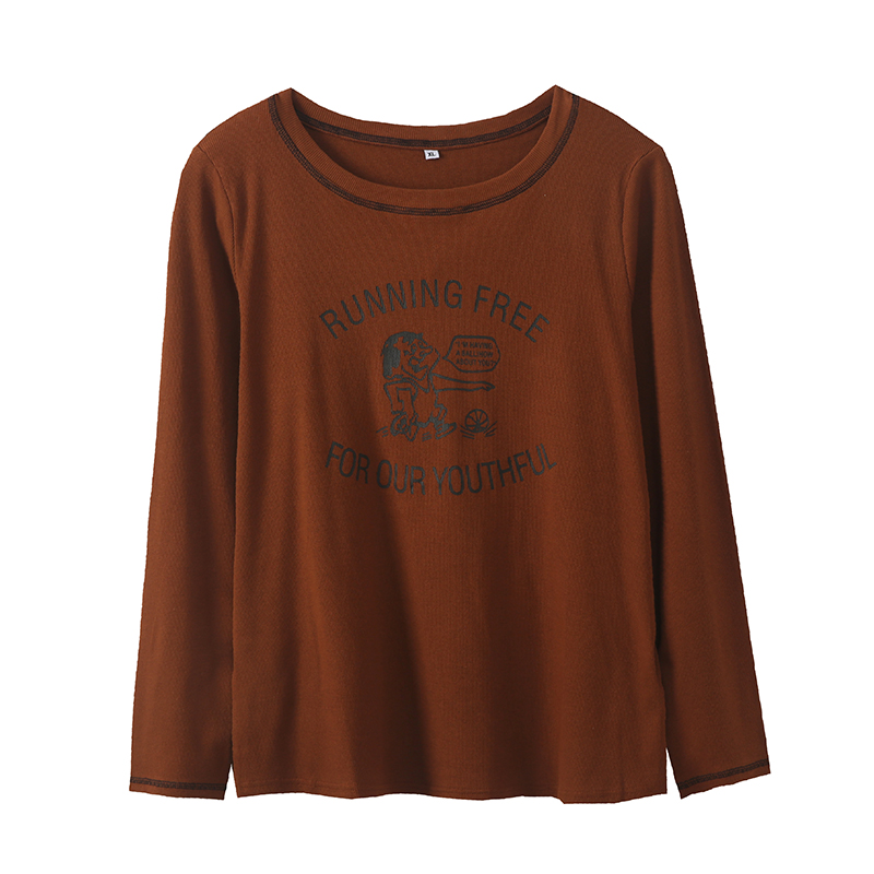 胖mm2025秋季卡通印花宽松正肩大码T恤圆领长袖百搭上衣312976