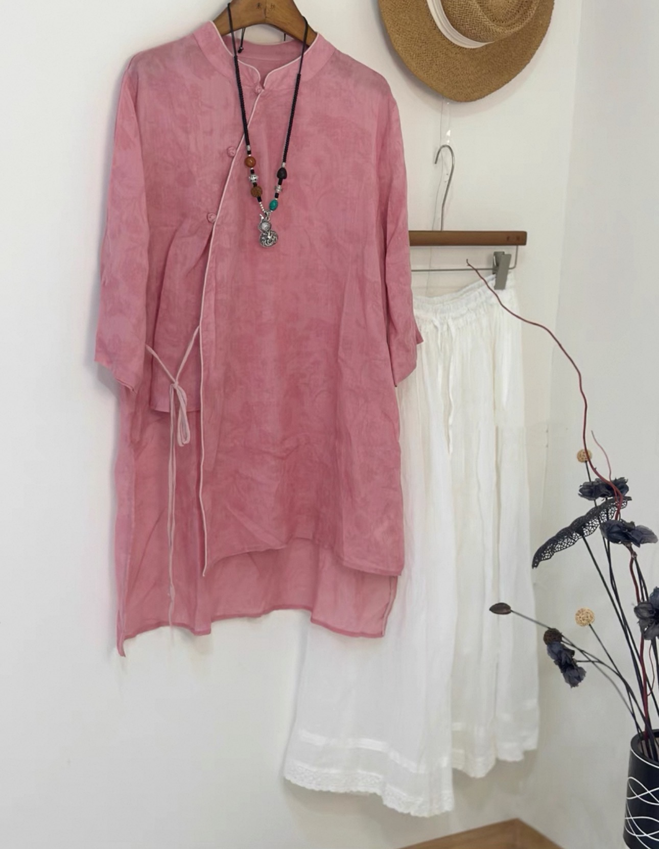 粉色文艺复古国风中式上衣