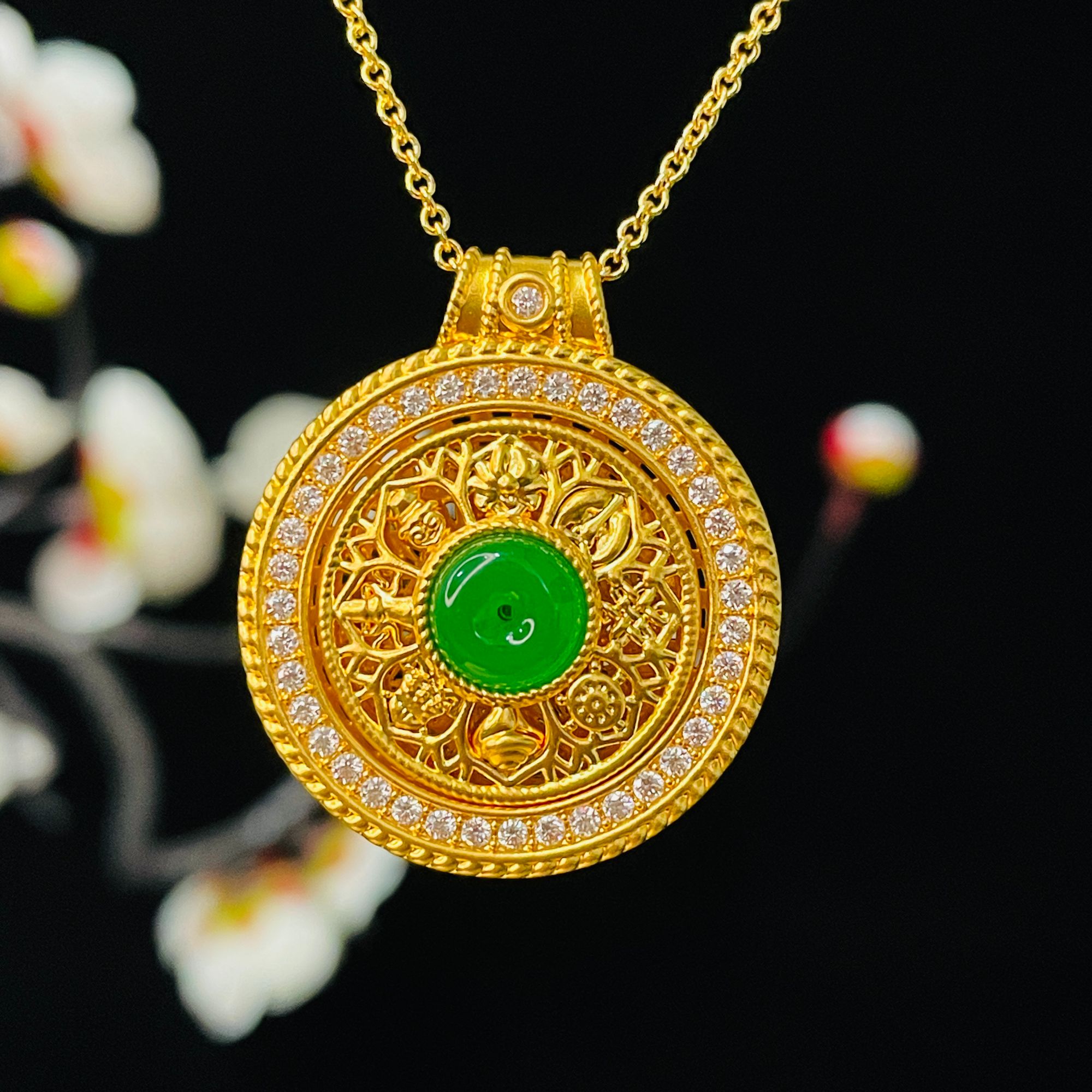 足金999点钻珐琅彩八宝罗盘吊坠DZ276