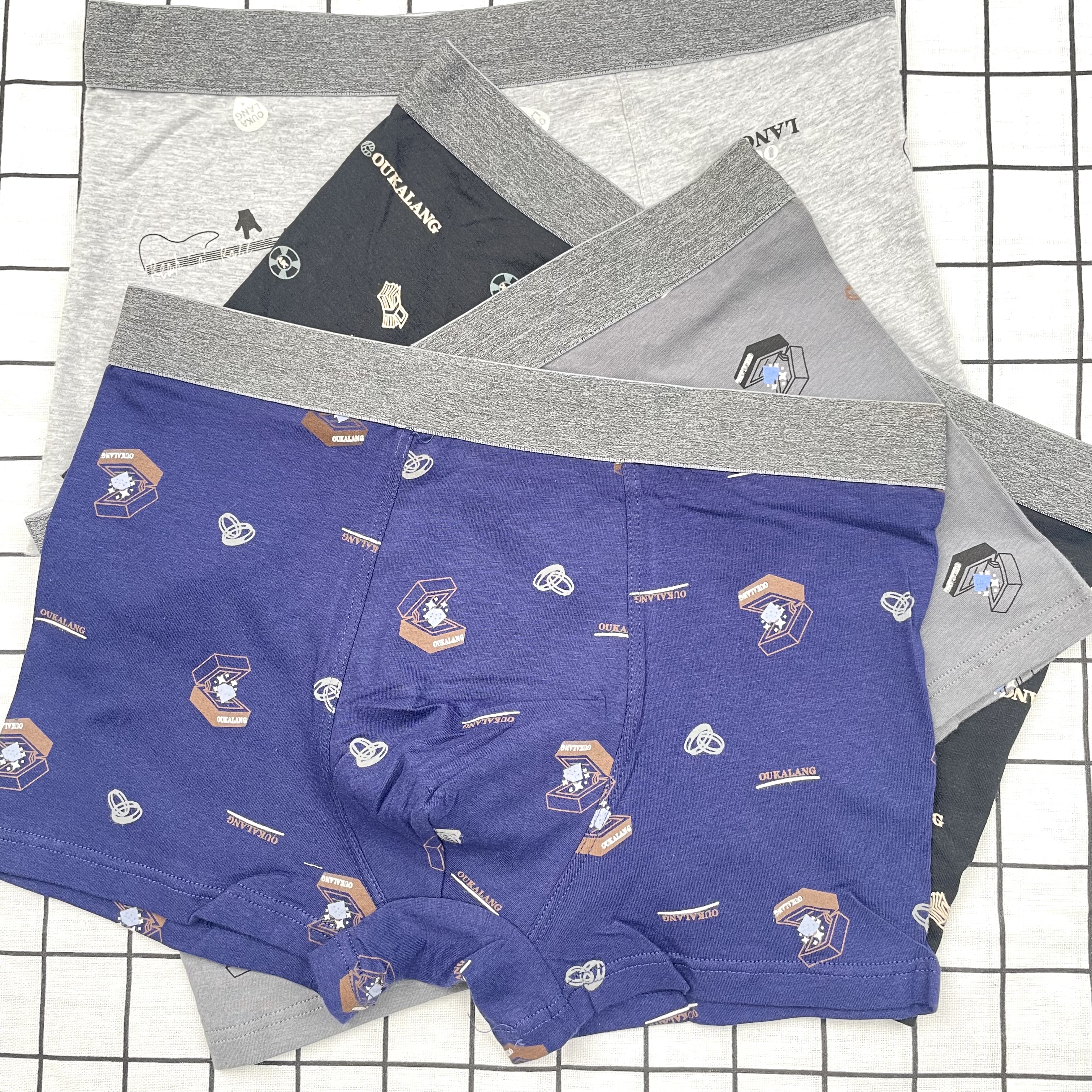 青少年男生男柔软平角内裤男款夏季时尚休闲印花精梳棉男士短裤