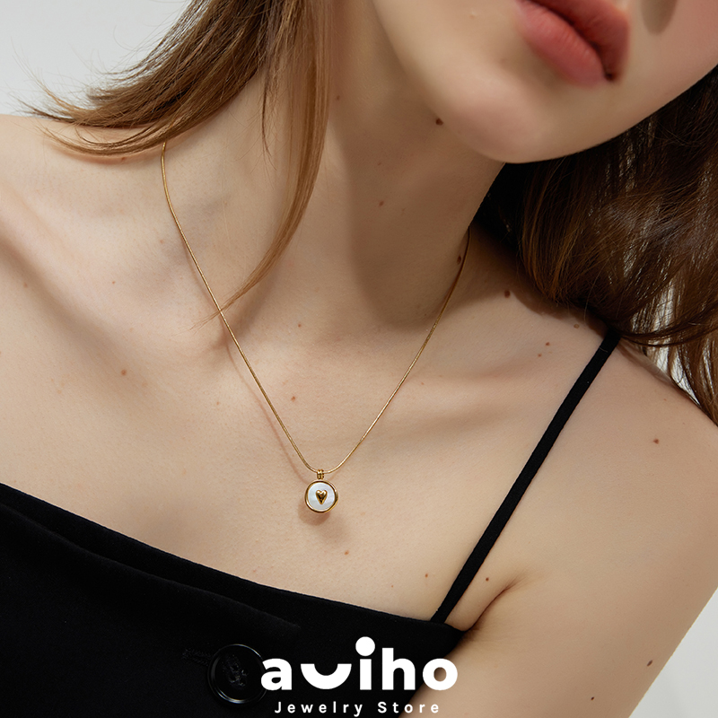 钛钢项链 aviho 精致简约小众冷淡风圆牌爱心项链气质