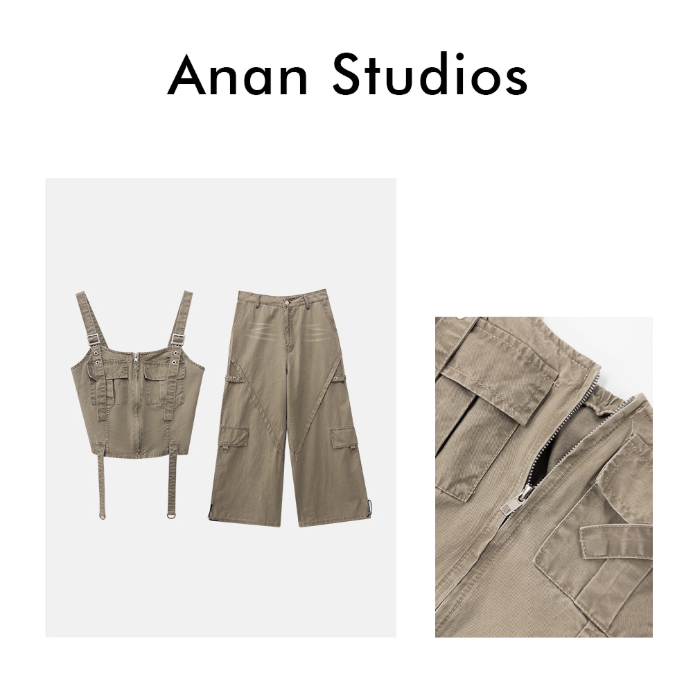 [no退no换]【赏金猎人】美式辣妹工装背心+阔腿工装裤（套装）❤7051