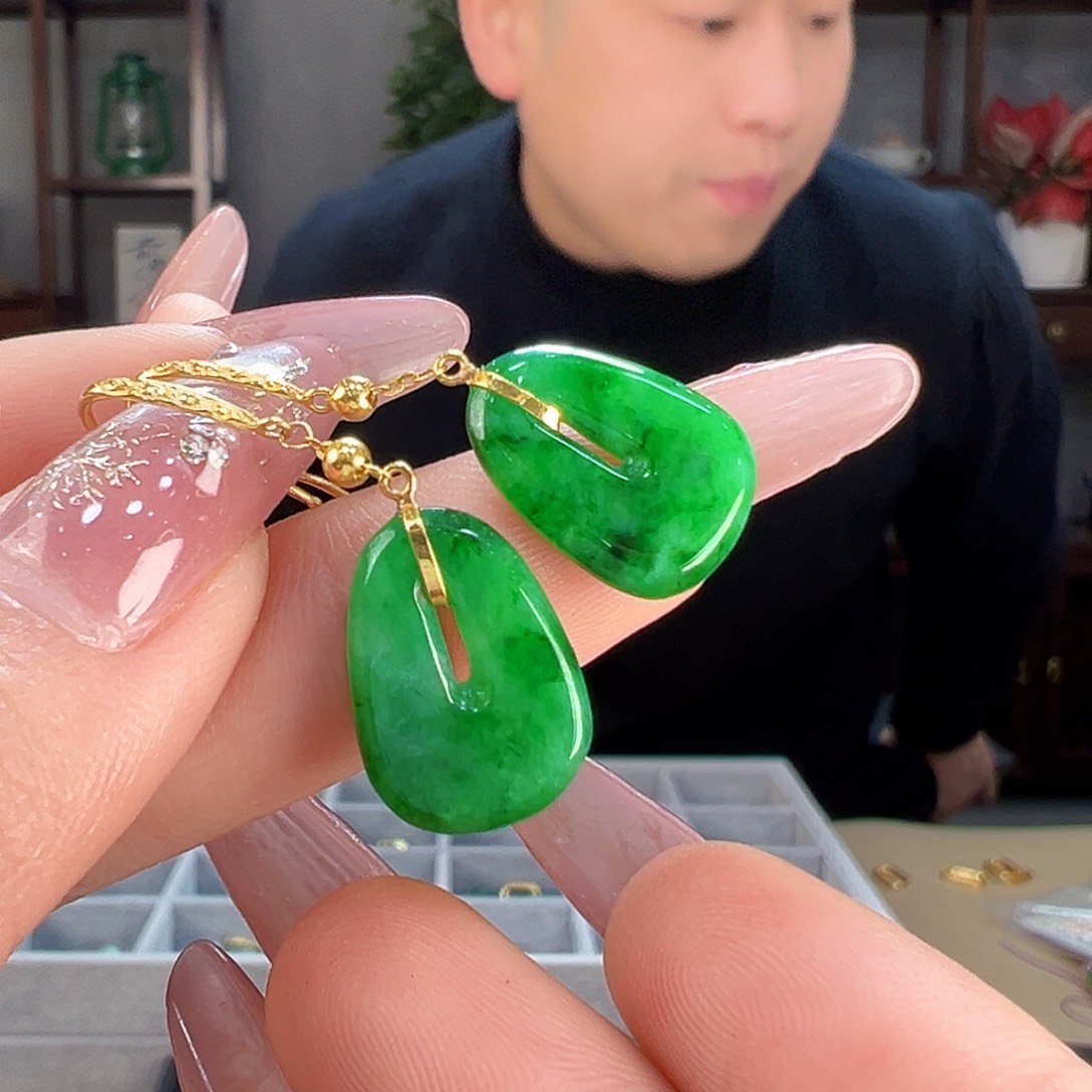 翡翠耳饰18K金镶嵌耳环5