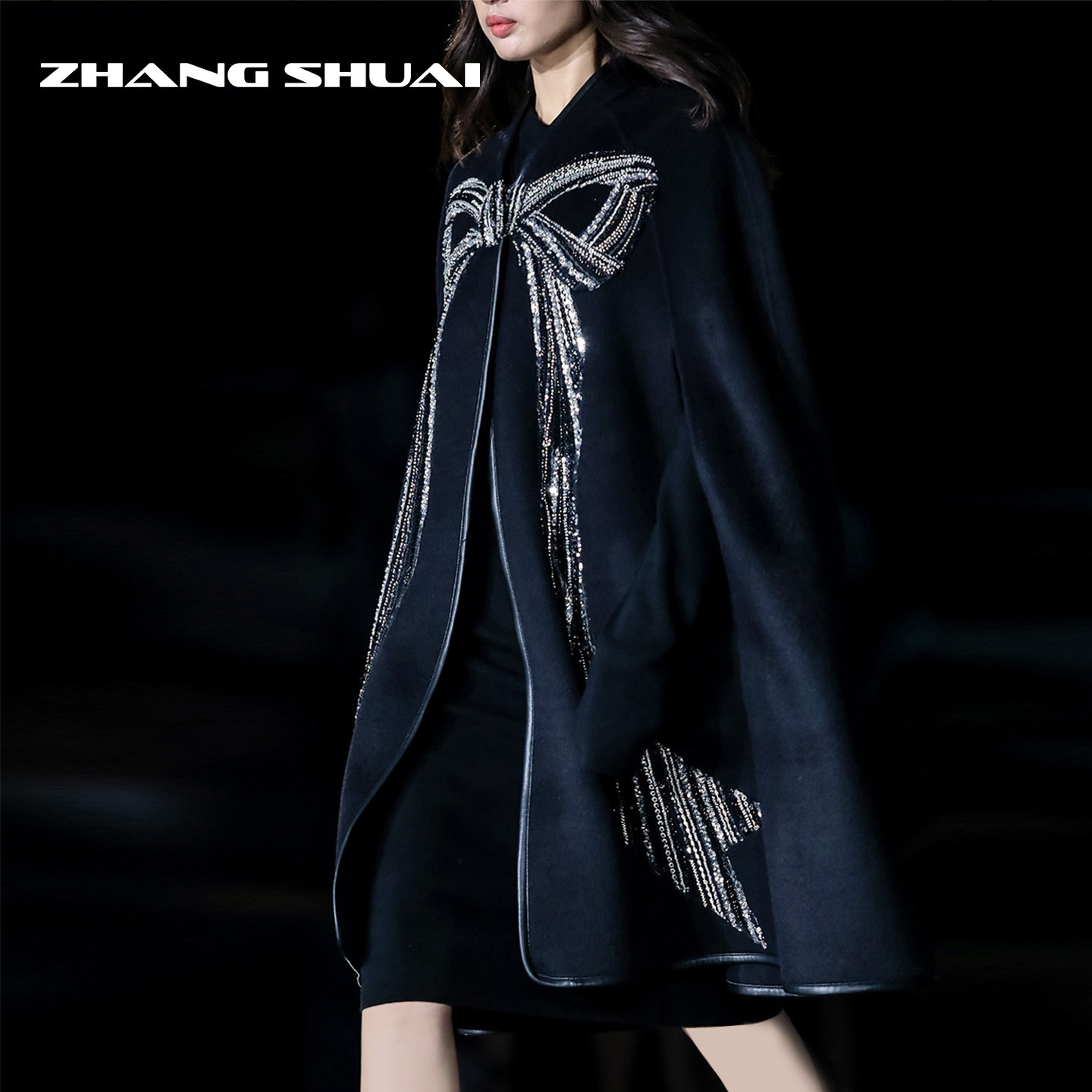 ZHANGSHUAI 秋冬新款亮片蝴蝶结斗篷
