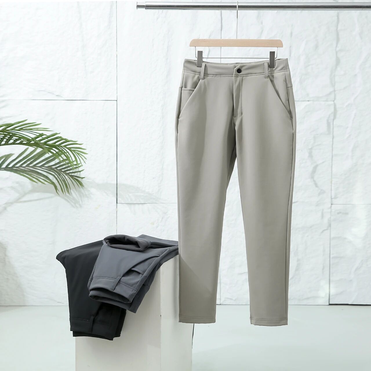 户外男士秋冬加绒直筒弹力商务休闲裤简约百搭透气长裤45019-