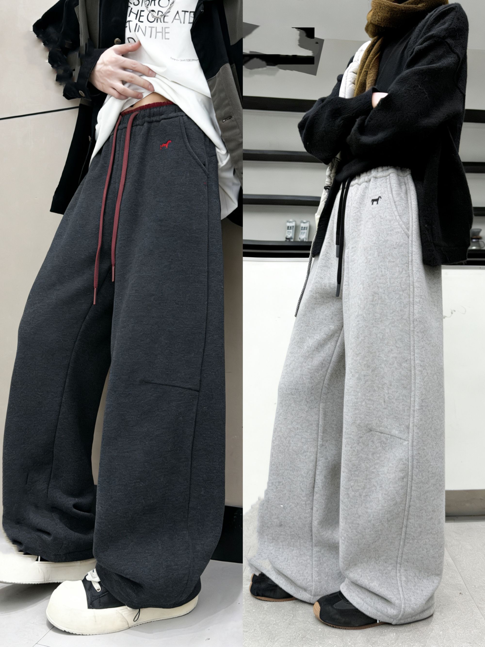 【加厚一体绒】2025冬季新款女大童加厚绒运动裤学生弯刀直筒裤3652