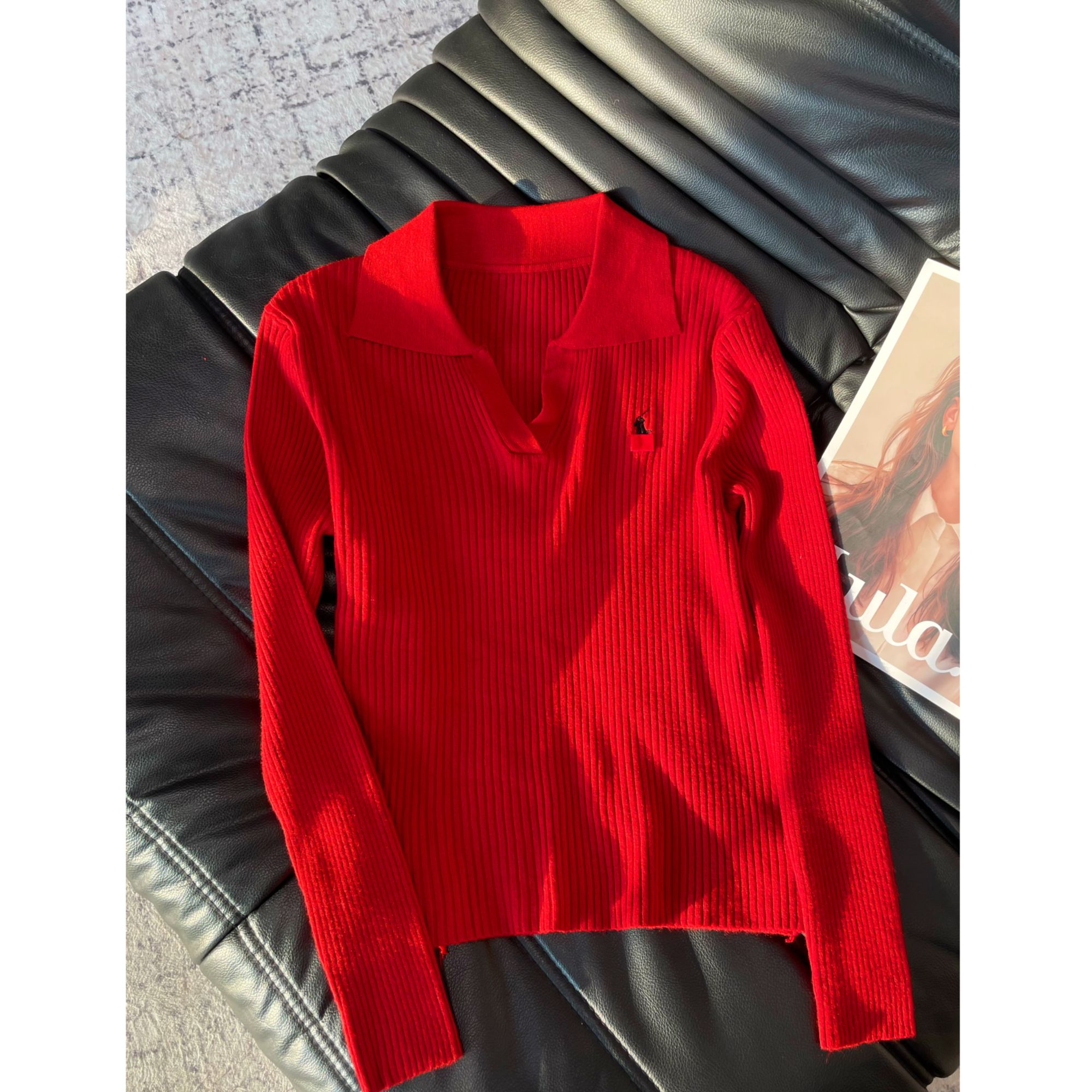 《An ni》早春新品时尚长袖修身羊毛POLO衫打底上衣Ani-E006