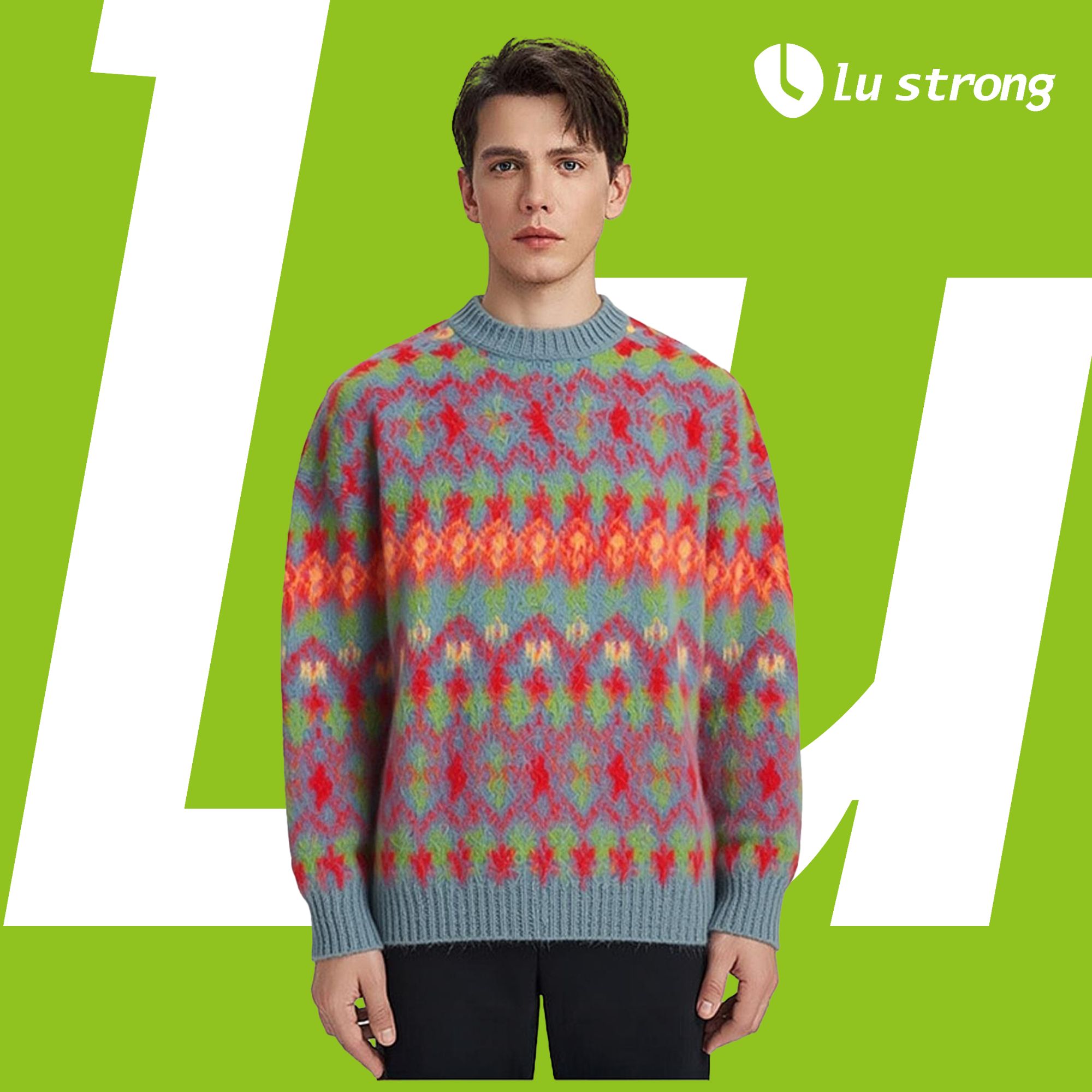 高尔夫及户外彩色针织毛衣冬季慵懒加厚宽松条纹套头毛衫休闲运动