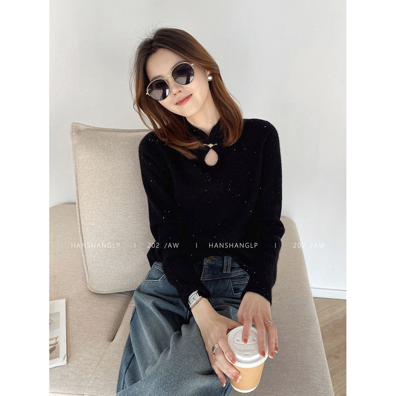 【米白色】3917星空加绒加厚超柔软毛衣高品质中领上衣