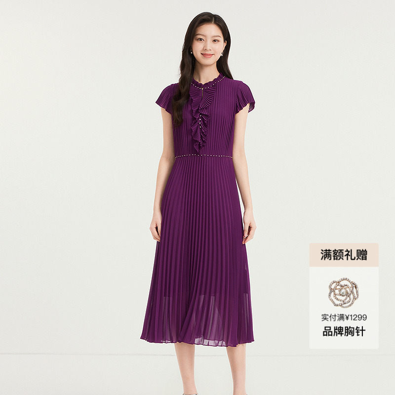 Koradior珂莱蒂尔商场同款2025秋新款气质优雅百褶连衣裙礼服裙女