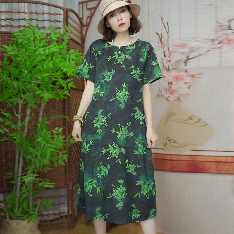 217梦幻竹叶  妈妈装女装连衣裙夏季裙子大码显瘦气质时尚宽松