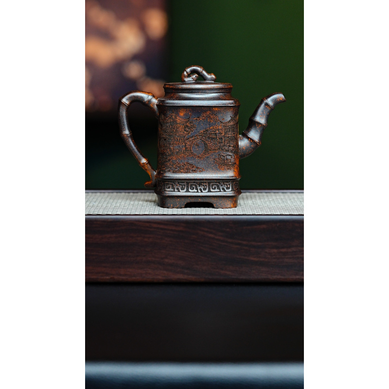 宜兴紫砂 四方竹段 龙骨金砂 李雨瑶h367