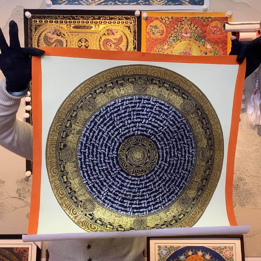 卷轴画纯手绘六字真言唐卡50厘米左右