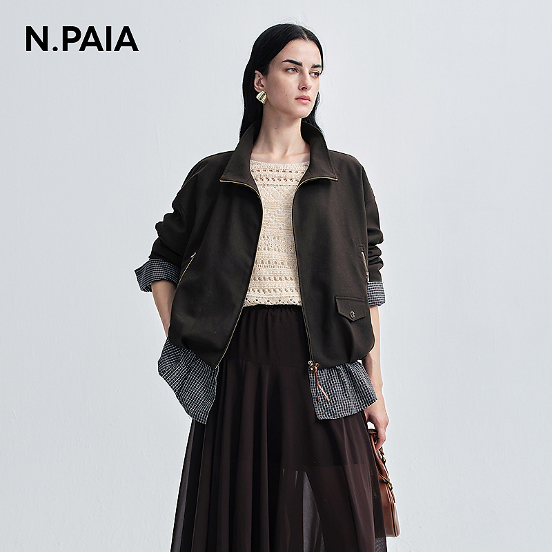 【双12】恩派雅2025假两件相拼工装拉链夹克翻领休闲外套XNKAA1203A