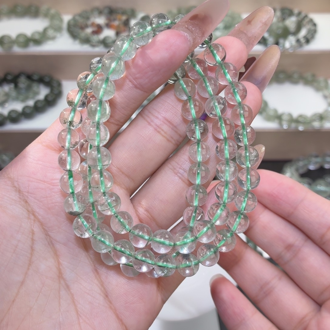 未镶嵌手链水晶12.多圈绿幽灵7m